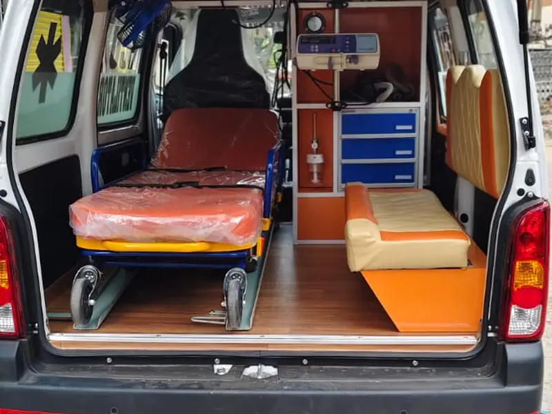 Ambulance interior with stretcher